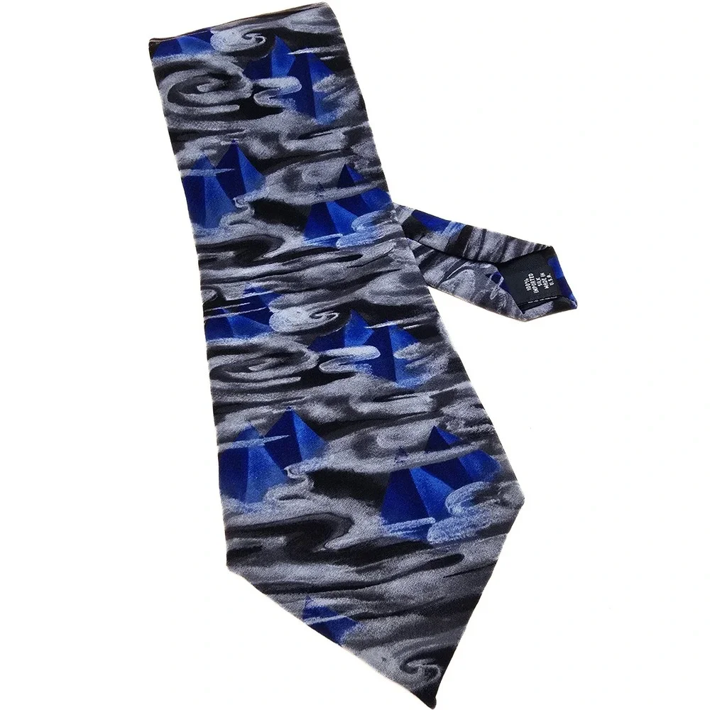 Grateful Dead Great Pyramid First Set Silk Necktie‎ Blue Grey Abstract Vintage